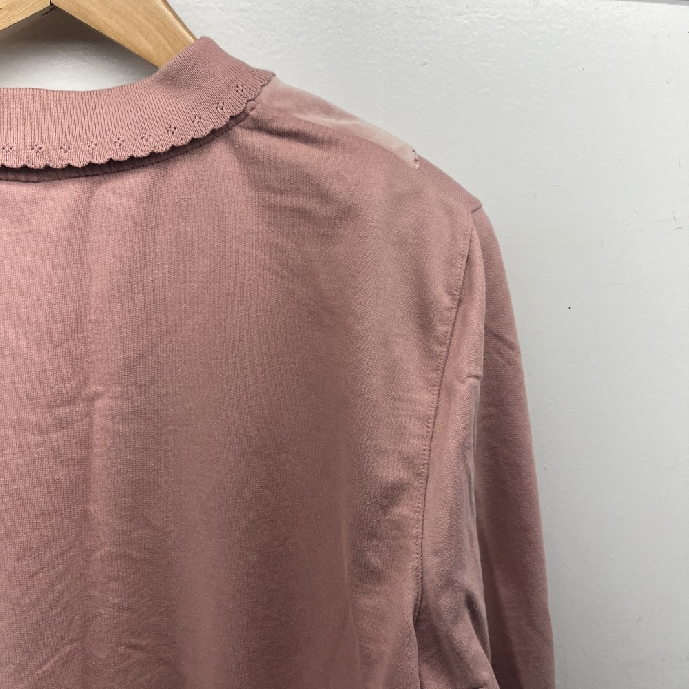 Vintage Women's L Patchwork Heart Valentines Floral Pink Collared Sweatshirt - Picture 10 of 12